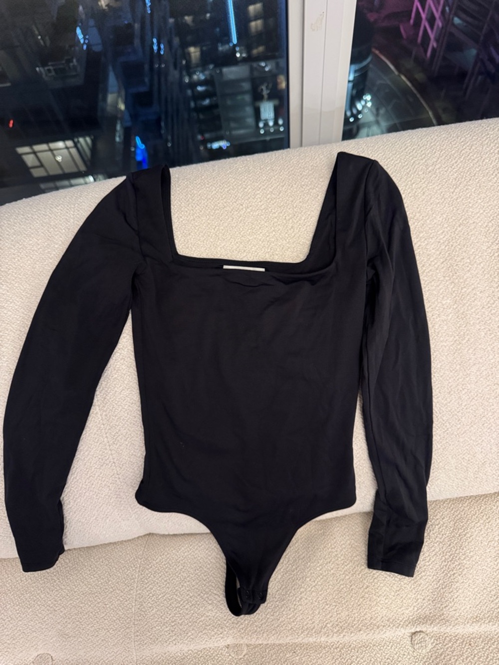 Aritzia Black Long Sleeve Square Neck Bodysuit